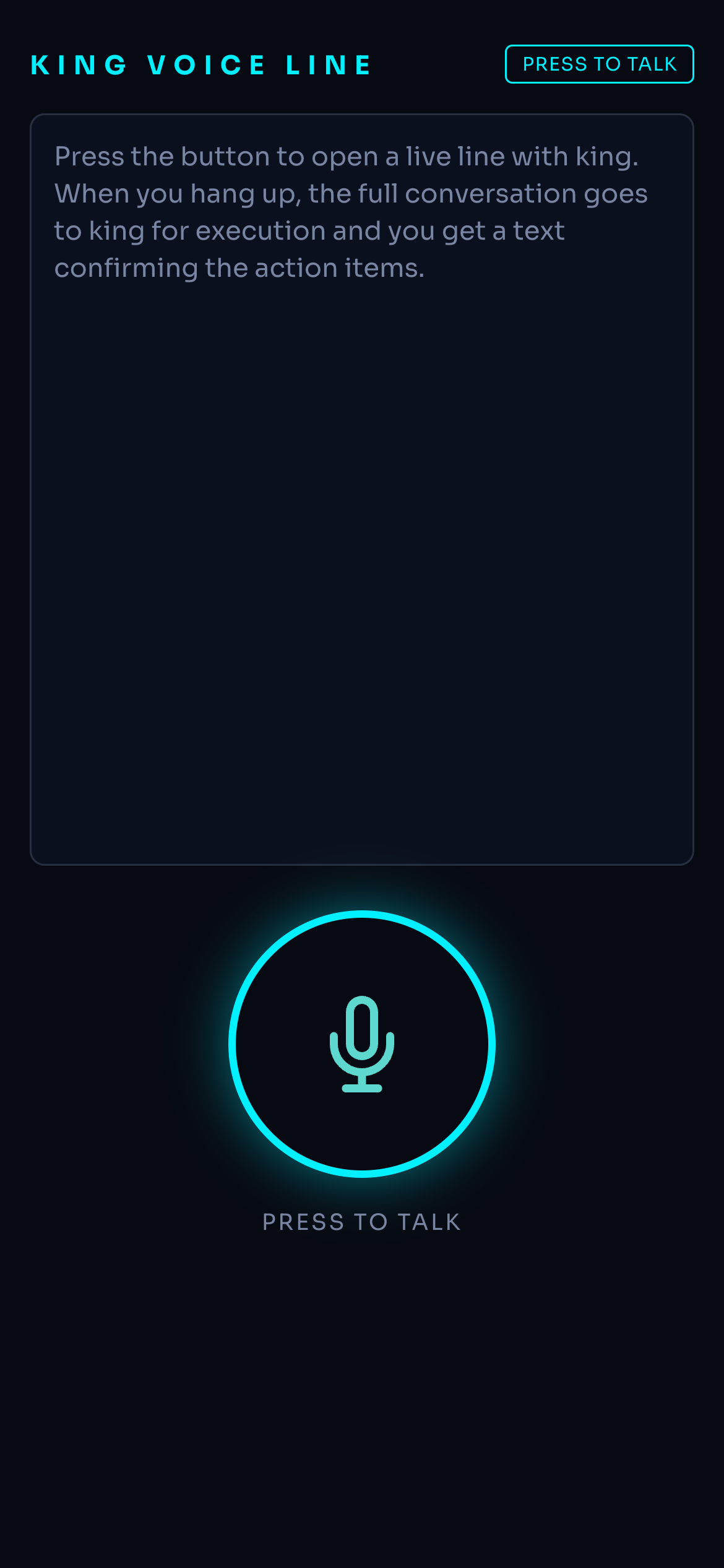 The voice line: press to talk, the conversation goes to your Orchestrator for execution